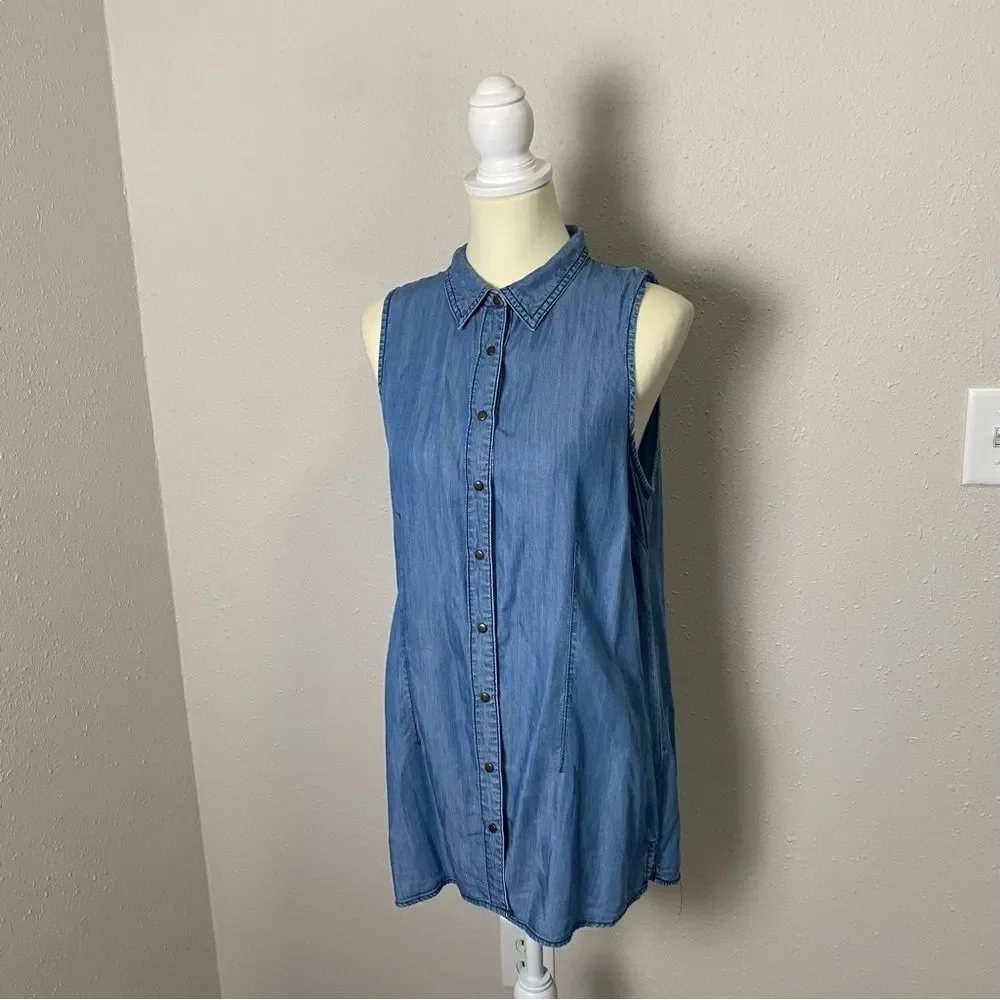 Given Kale 100% Lyocell Sleeveless Denim Button Up Tunic/Dress Women's Size L